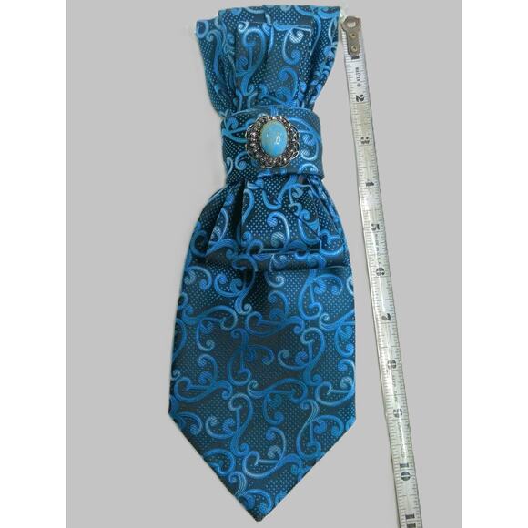 Artisan Vintage Tie Necklace Upcycled Pearl Accents Shades of Teal Blue Gray NEW - Picture 10 of 13